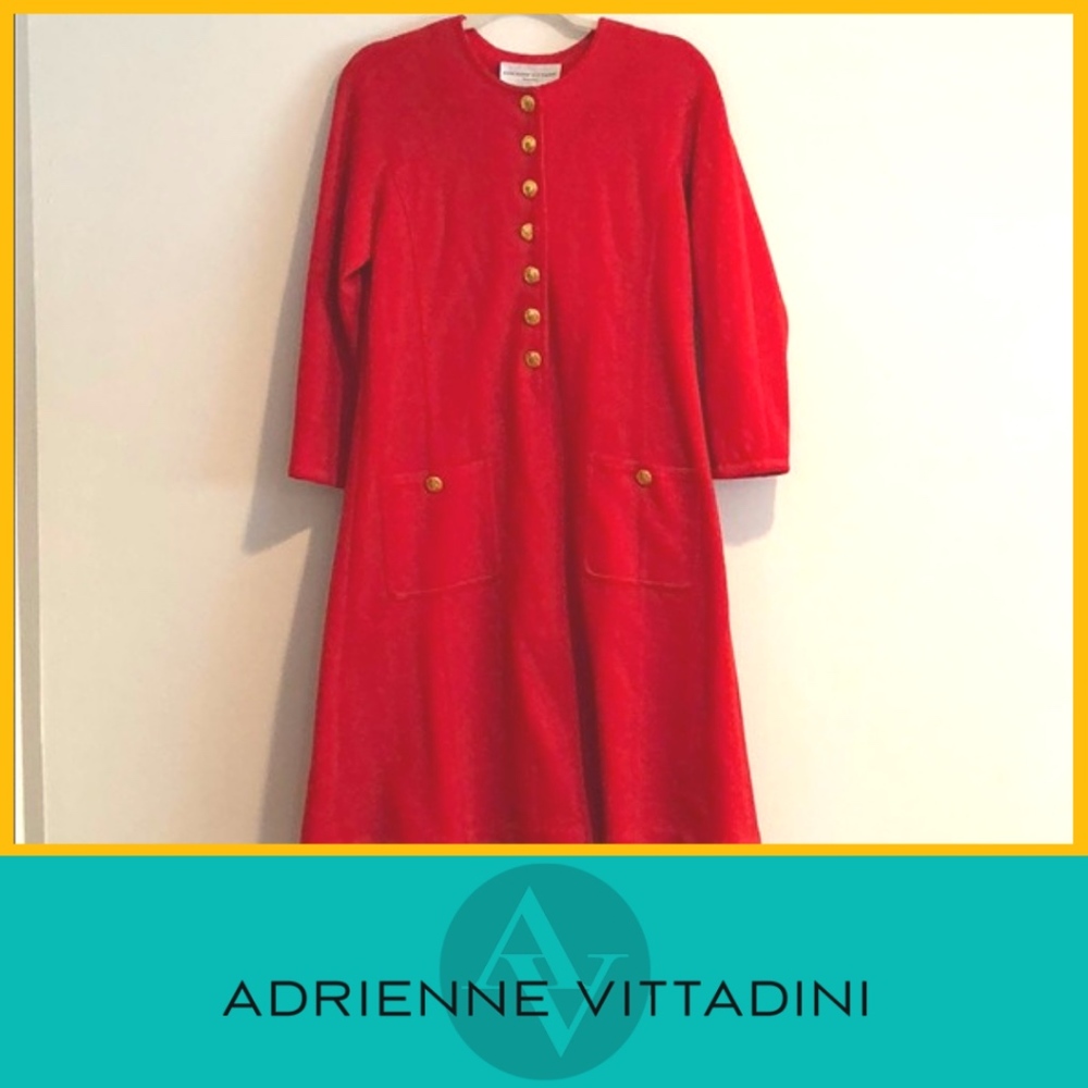 Vintage Adrienne Vittadini red wool dress, size 8